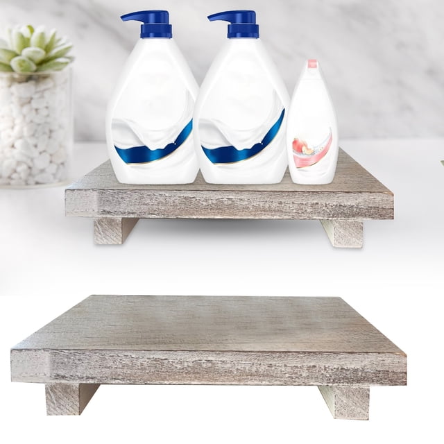Wooden Bathroom Tray Set Soap Holder With Stool & Plant Stand Rustic Organizer For Toiletries Decor And Storage