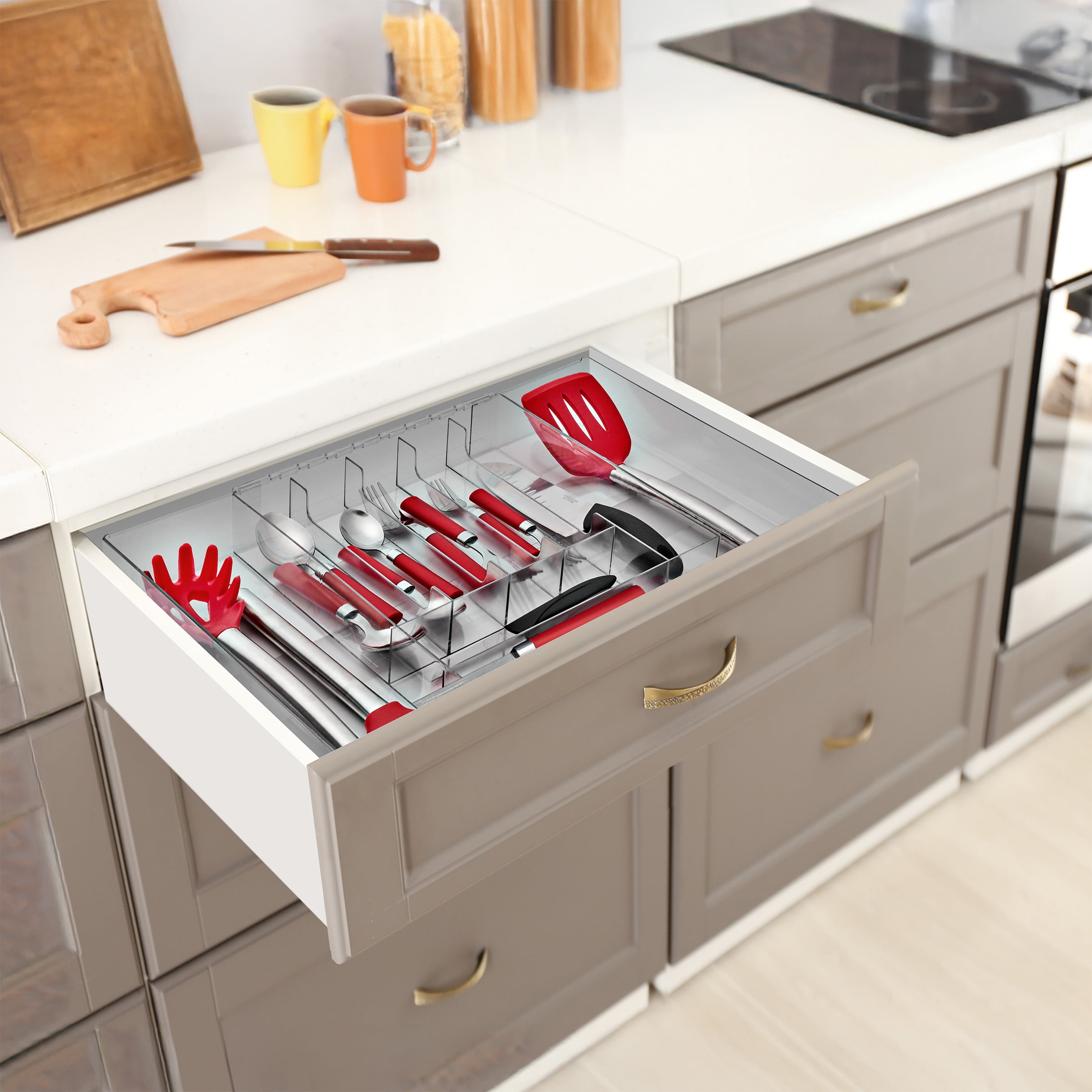 Sorbus Clear Expandable Silverware Drawer Organizer, Adjustable Cutlery Tray