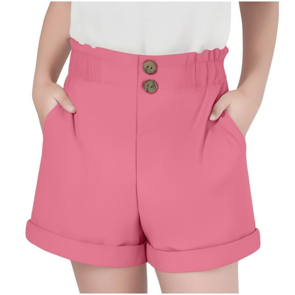 Running Girl Shorts with Pockets New Girls Summer Cute Shorts Kids High Waisted Casual Wide Leg Roll-Up Bermuda Short Pants Vacation Clothes Pinks 5 Years