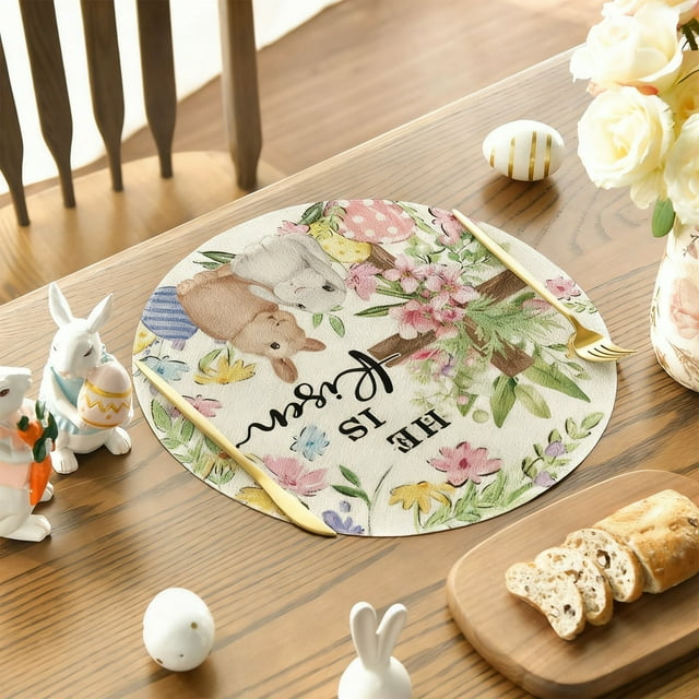 Amzcrzy Polyester Placemats Easter Round Placemat Home and Kitchen Kitchen & Dining Kitchen Utensils & Gadgets