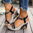 thumbnail image 3 of Platform Wedge Heels for Women Espadrilles Sandals Comfortable Open Toe Ankle Strap Boho Dressy Summer Slip on Shoes Black Size 7, 3 of 6