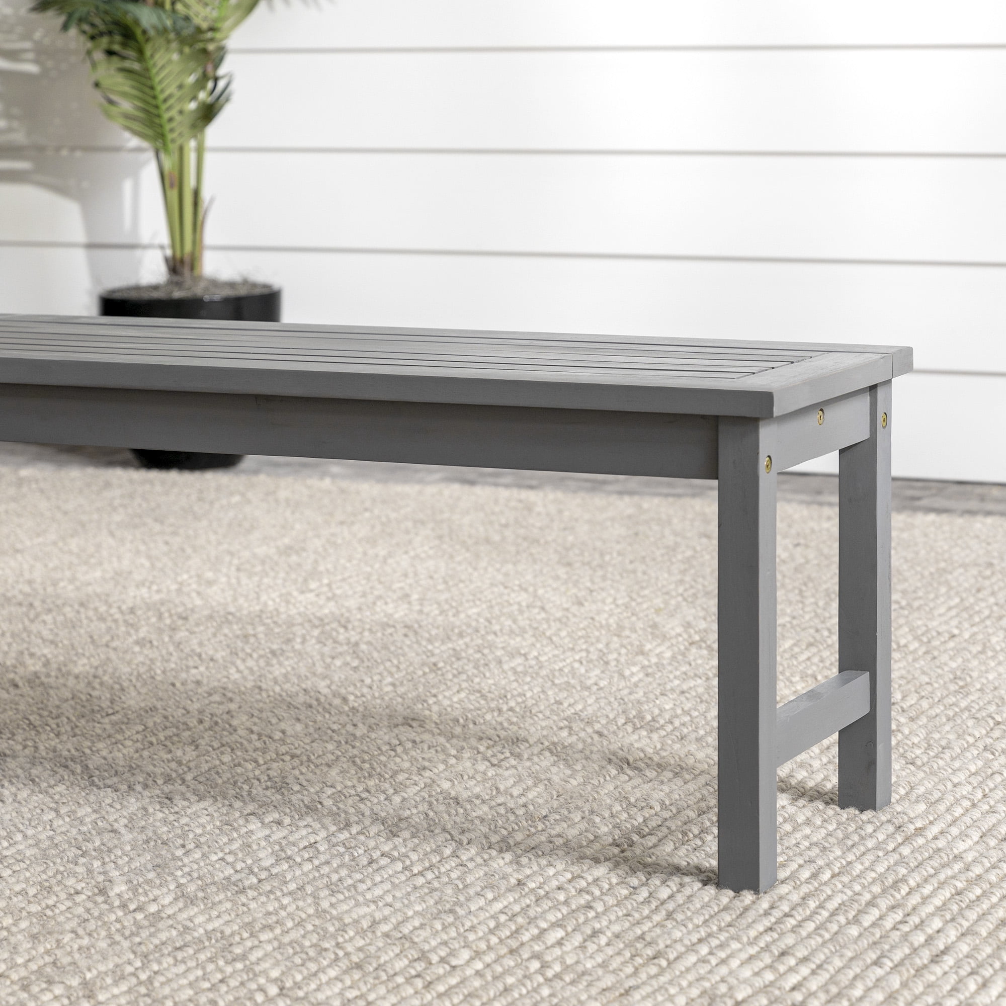 Walker Edison 53" Outdoor Raised Acacia Solid Wood Patio Bench, Grey Wash