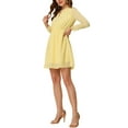 thumbnail image 4 of INSPIRE CHIC Women's Dress Gilding Star V Neck Long Sleeve Party Flared A-Line Dress L Light Yellow, 4 of 6