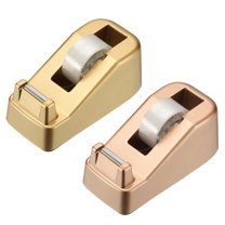 2pcs Tape Dispenser Desk, Heavy Duty Tape Dispenser Desktop Light Luxury Frosted Dispensers Holder Non-Skid Base Elegant for Home Office Desktop Small Business Gift, Gold Tone