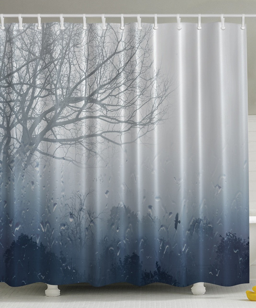 Ambesonne Rainy Scene Mystic Foggy Forest Abstract Artwork Art Prints Romantic Window Water Drops View Melancholia Therapy Lonely Tree Unique Bath Decor Polyester Fabric Shower Curtain Gray Denim 