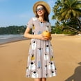 thumbnail image 4 of Gukieu Cute Hand Drawn Bear Print Women's Short Sleeve Dress, Elastic Waistband A-line with Pockets Summer Dress, Suitable for Daily Leisure, Work, Vacation, 4 of 6