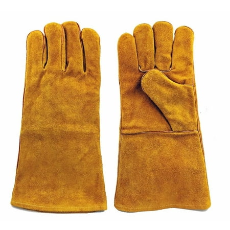 Instapark® Welding Gloves Medium Large MIG/STICK TIG Compatible | Split Leather Fleece Lined, Brown 14” One Size Fits (Best Gloves For Metal Working)