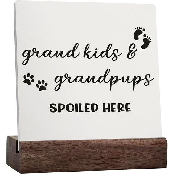 Gifts For Grandparents Ceramic Table Sign - Grandkids Grandpups Spoiled Here Ceramic Table Signs For Home Decor, House Warming Gifts Idea, Gifts For Grandparents，Desk Sign
