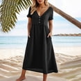 thumbnail image 2 of asdoklhq Spring Holiday Dress Midi Dress Women's V-Neck Solid-Color Casual Long-Sleeved Pocket Short Dress Black M, 2 of 9