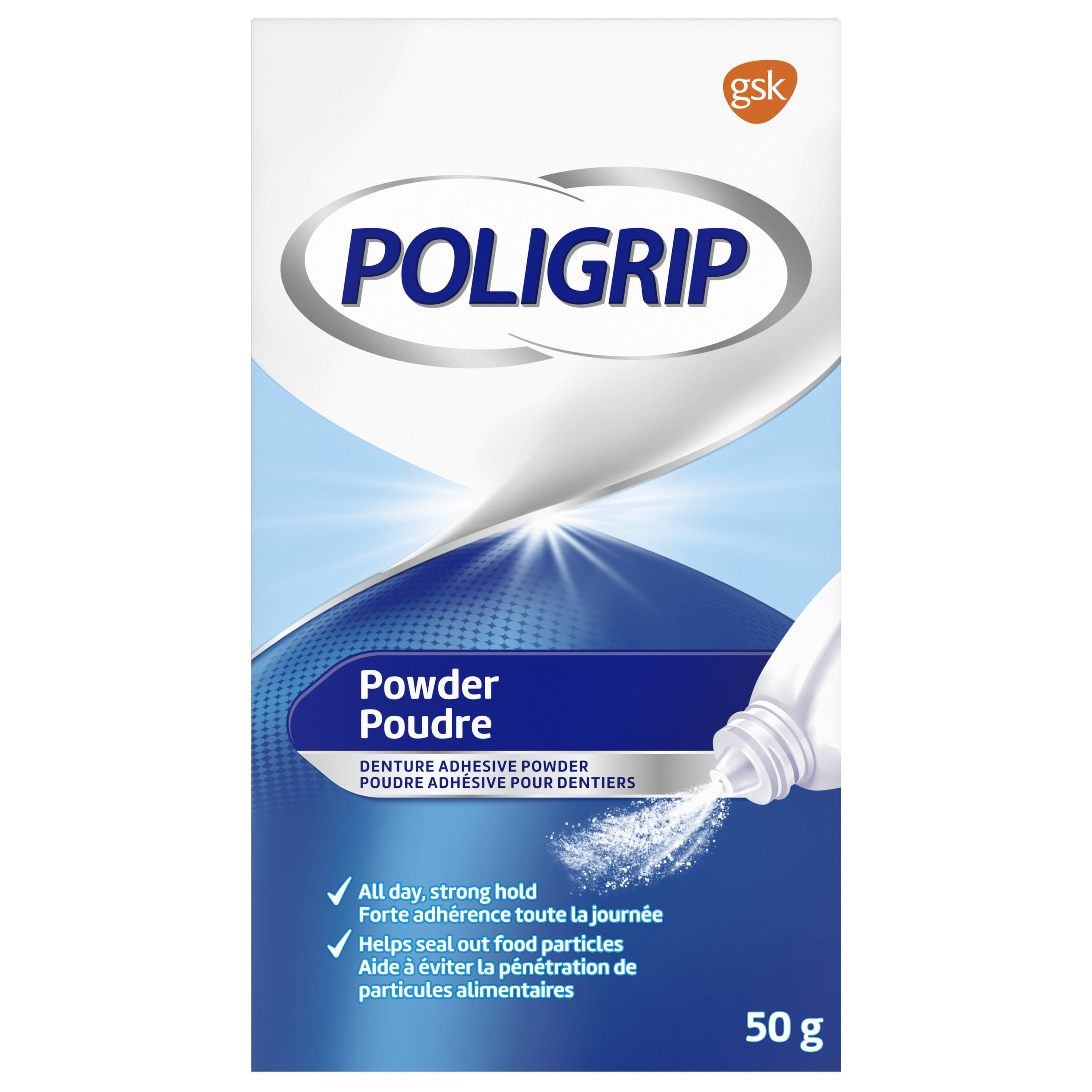 Poligrip Powder Denture Adhesive Powder, Zinc Free, 50 grams, 50 g