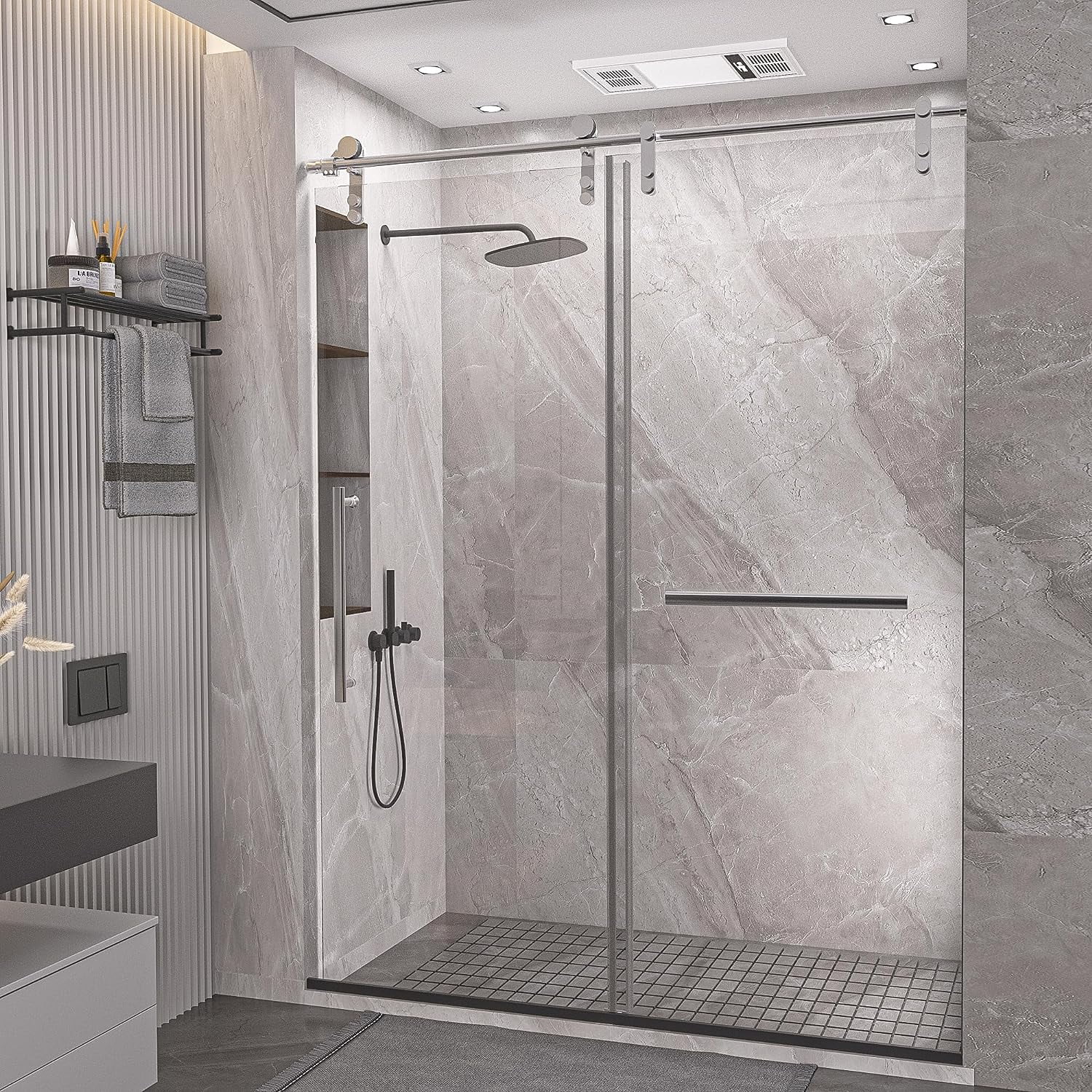 Kullavik Glass Shower Door, 5660" W x 75" H Frameless Shower Door