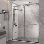 Kullavik Glass Shower Door, 56-60" W x 75" H Frameless Shower Door, Sliding Shower Door with 5/16" (8mm) Certified Clear Tempered Glass, Brushed Stainless Steel Hardware Shatterproof Shower Door