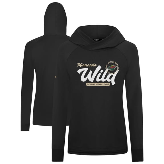 Women's Levelwear Black Minnesota Wild Slender Monument Raglan Pullover Hoodie
