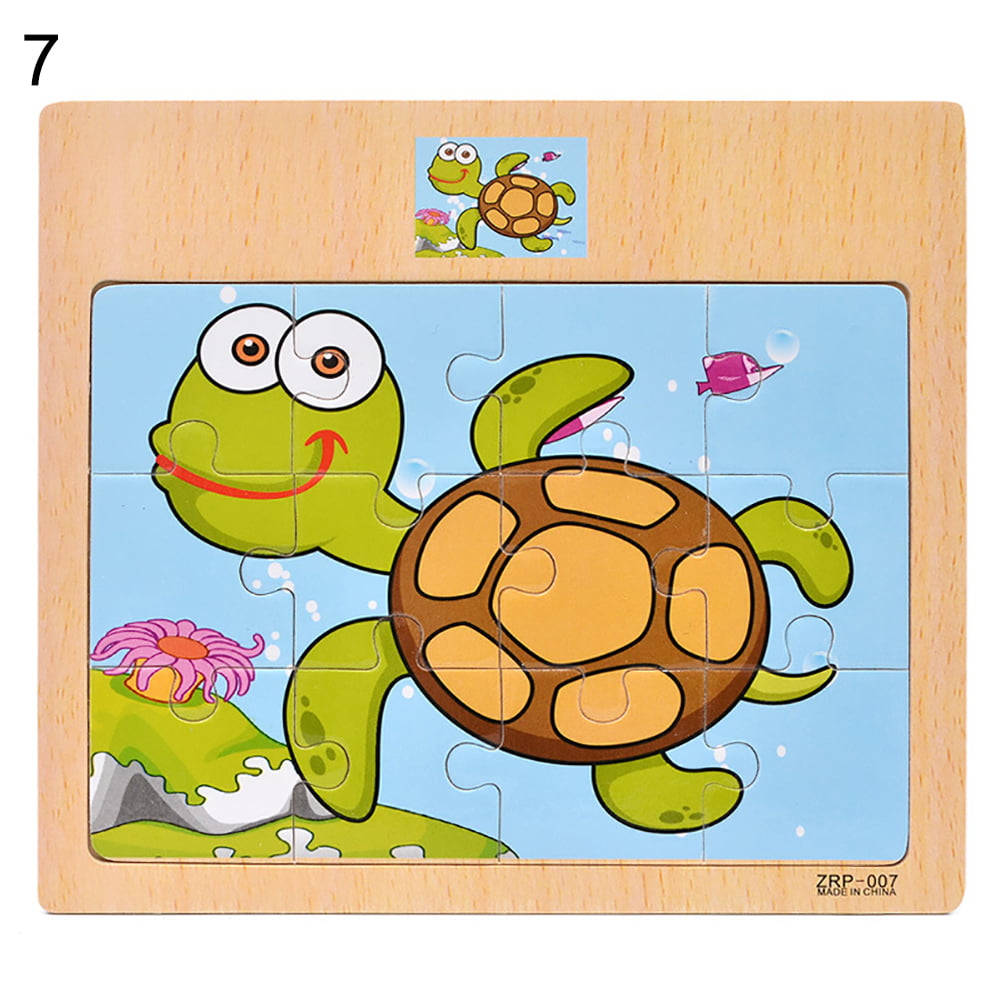 Childrens Kids Wooden Jigsaw Puzzle Toys Set 4 12pc Car Plane Turtle Dolphin... 