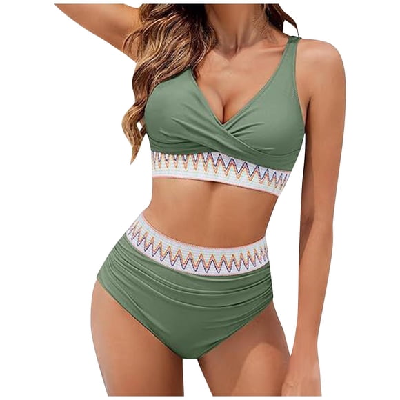 Womens High Waisted Bikini Sets Vintage Graphic Print Two Piece Swimsuits Knot Twist Cut Out Bathing Suits