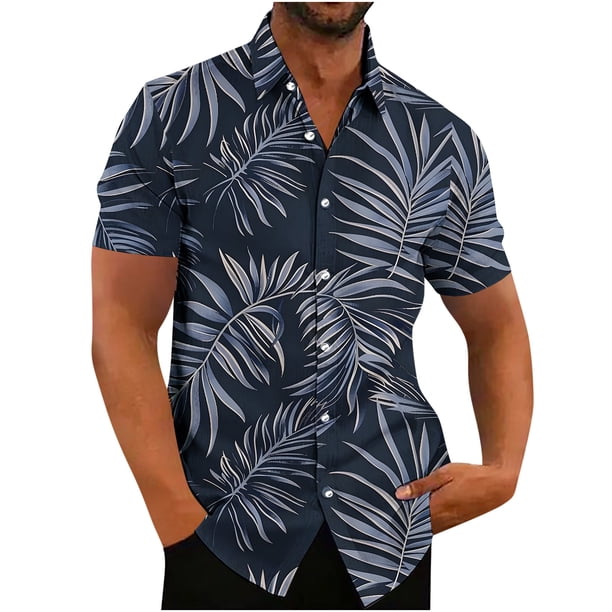 Camisas de Manga Larga para Hombres Impresión Botón Cuello de Vuelta Blusa Casual, Hombre de Manga Corta Botón Abajo Camisas