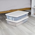 thumbnail image 3 of Sterilite 28 Quart Small Storage Bin, Clear Plastic Storage Container with Snap-On Lid, White, 3 of 6