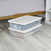 Sterilite 28 Quart Small Storage Bin, Clear Plastic Storage Container with Snap-On Lid, White