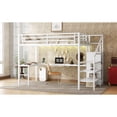 thumbnail image 6 of Full Size Loft Bed with L-Shaped Desk and Wardrobe, Metal High Loft Bed Frame with USB Port and LED Lights, Storage Stairs and Adjustable Shelf, Off White, Ships in 2 Boxes, 6 of 21