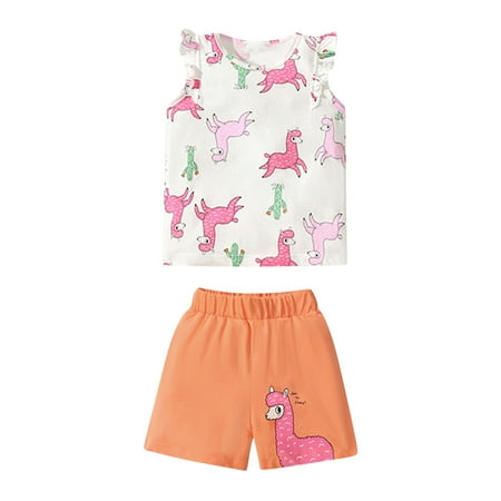 

Zlekejiko Toddler Girls Sleeveless Cartoon Animal Prints Tops Shorts 2PCS Summer Outfits&Set Monogrammed Clothes for Girls Christmas Baby Clothes
