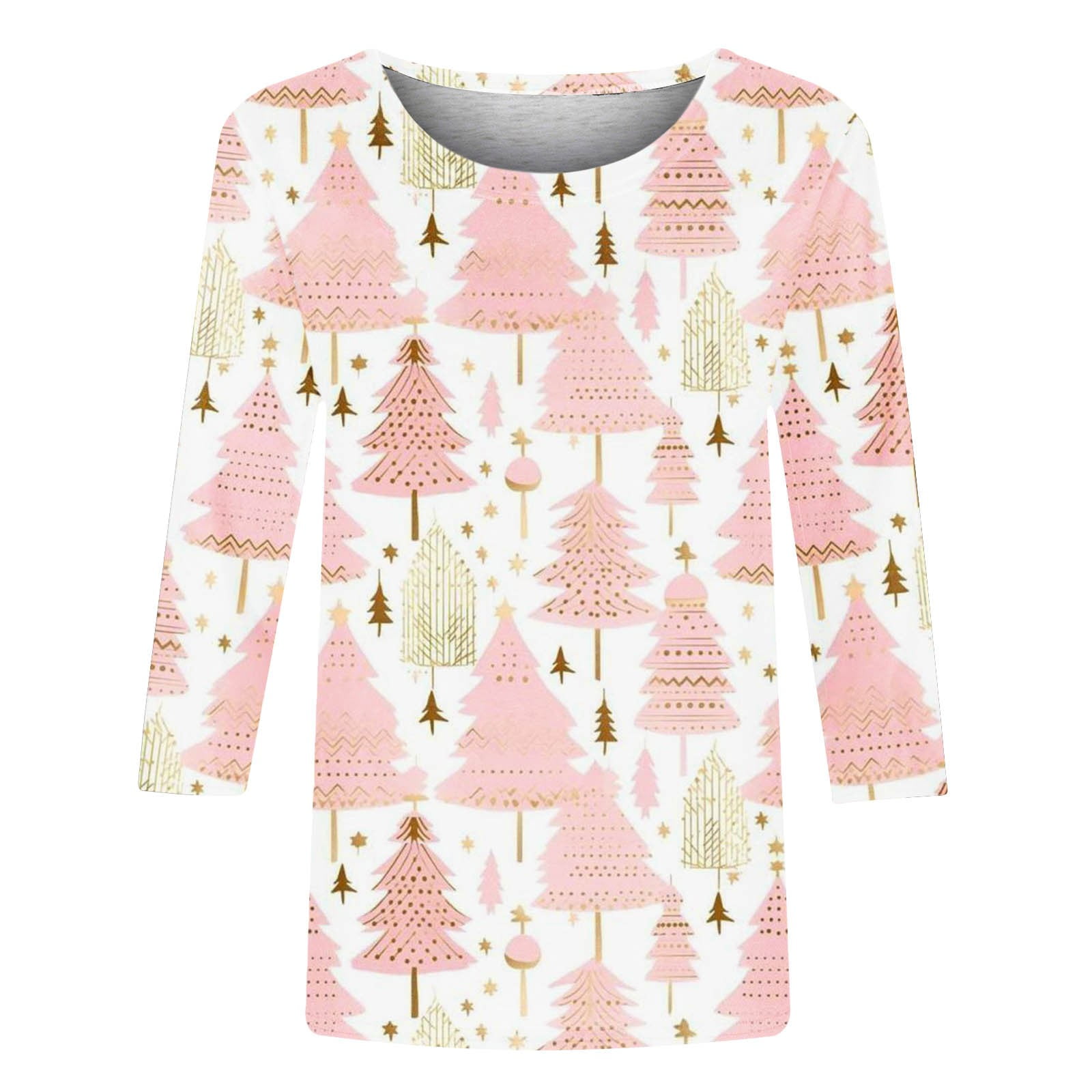 Wancir Merry Christmas Shirts Women's 3/4 Sleeve Xmas Tree Vintage Graphic Tee Tops Holidays O-Neck Baseball T Shirt Blouse