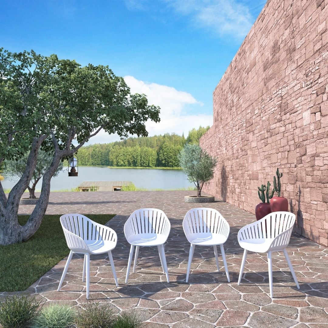 Amazonia Paraty 9-Piece Patio Dining Table Set | Eucalyptus Wood & Aluminium| Ideal for Outdoors and Indoors, White