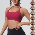 thumbnail image 4 of AKOEE Women's Sports Bra Seamless Stretch Spaghetti Strap Padded Support Crop Top Gym Workout Clothes (S, Pink), 4 of 4