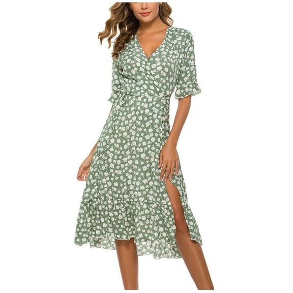Summer Casual Dresses for Women Plus Size,Summer Dresses for Women 2025 Fashion Women Summer Casual Print Dress V-Neck Short Sleeve Loose Dress