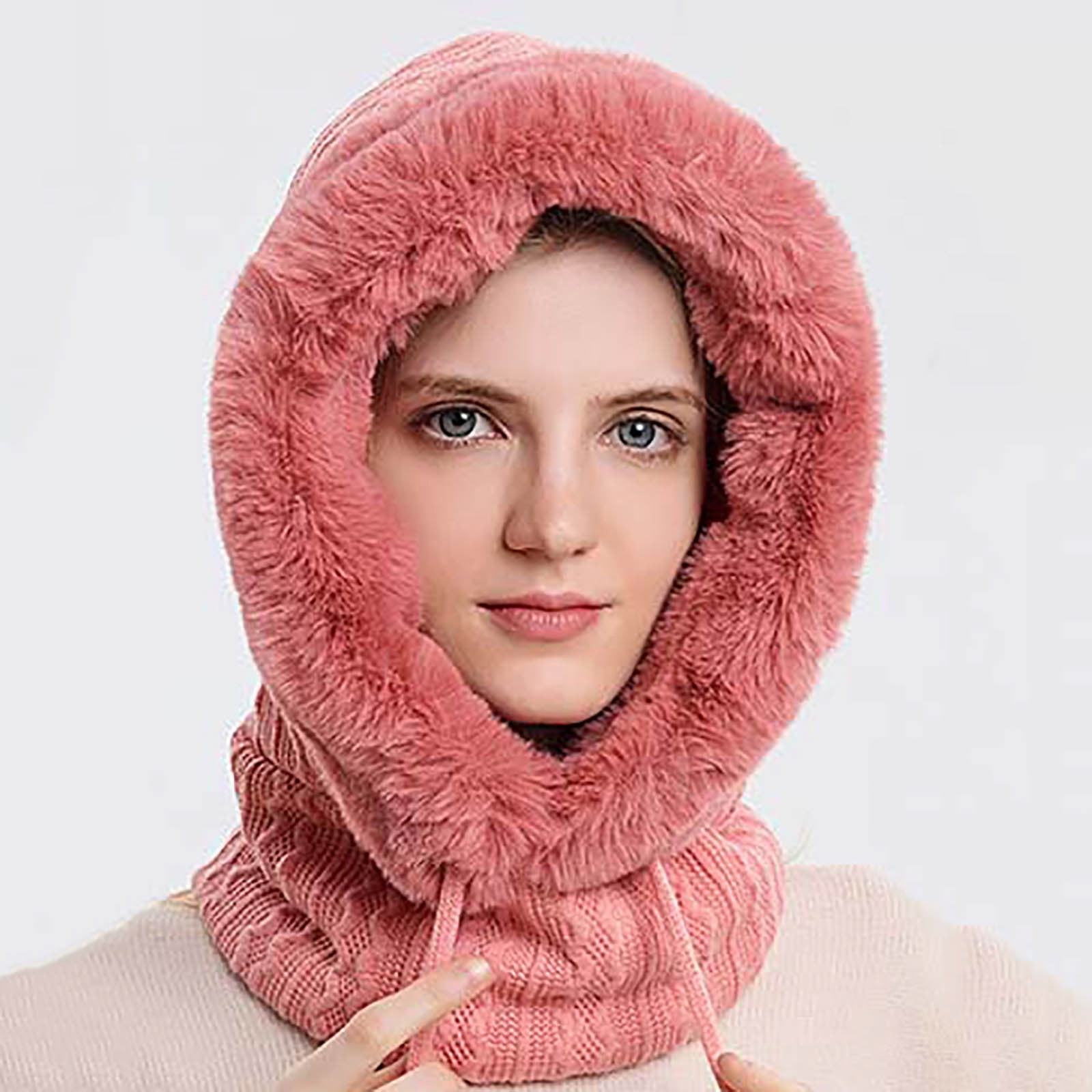 GPOECD Winter Thermal Hooded Face for Women Outdoor Ski Riding Cold Weather Protective Headgear with Integrated Bib Red,One Size