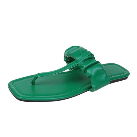 

LIANGP Women s Sandals Ladies Fashion Solid Color Wrinkled Leather Shoes Pinch Toe Flat Sandals Women s Shoes Green Size 7