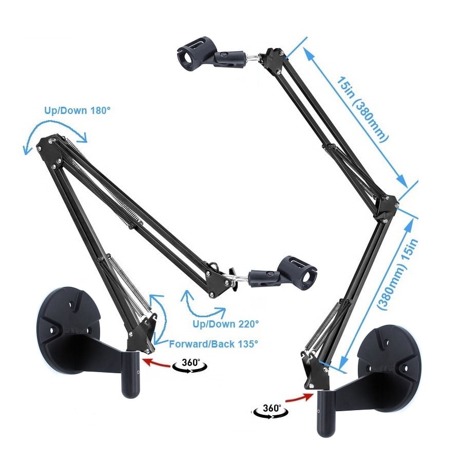 Microphone Wall Mount, Foldable Mic Holder Clip for Blue Yeti X S Nano Snowball to Radio Broadcasting, Voice-Over Sound, Stages,Youtube