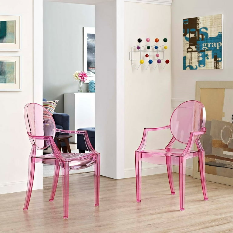 Modern Contemporary Urban Design Kitchen Room Dining Chair Set of Two Pink Plastic