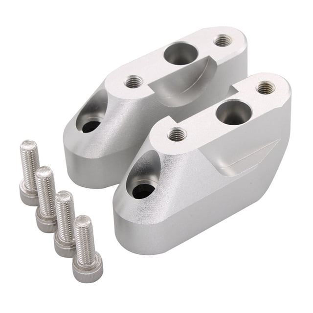 Handlebar 1 1/8" Up Bar Risers Fit for BMW R1200RS R 1200 RS 2015-2018, designed for ergonomic improvement and easier reach. Made of CNC billet aluminum with silver anodized finish. Includes two risers and four stainless steel bolts, ideal for motorcycle handlebar adjustments.