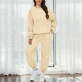thumbnail image 2 of BLOCLOALO 2 Piece Lounge Set Long Sleeve Pullover Sweatshirts Autumn Winter Solid Color Long Pants Sports Suit Pullover Crewneck Sweaters Sweatpants and Sweatshirt Set Womens Lounge Outfit Beige L, 2 of 9