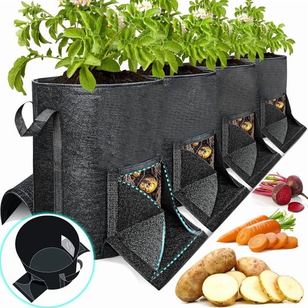 4 Bolsas de Cultivo 15 Galones con Ventana Cosecha Única y Visible, Maceta Tela No Tejida Asa Resistente.