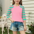 thumbnail image 5 of Ltctricy T Shirts for Girls Children Fashion 3/4 Sleeve Crew Neck Color Block Striped Tunic Tops Basic Casual Tee Blouses(Hot Pink,5-6 Years), 5 of 7