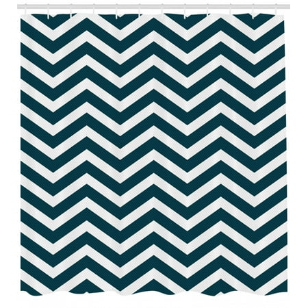 Navy Shower Curtain Zigzag Chevron Geometrical Design Lines Sea
