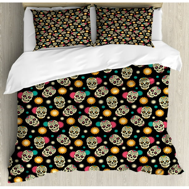 Sugar Skull King Size Duvet Cover Set Day Of The Dead Theme