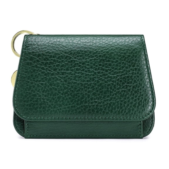 SCHLATUM Genuine Leather Rfid Blocking Card Holder with Keychain, Wallet with 6 Card Slots, ID Window, Zipper Coin Pocket, Dark Green