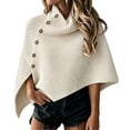 thumbnail image 2 of Holzkary Women Knitted Button Shawl Wrap, High Neck Knit Winter Asymmetrical Knit Poncho Scarf, Soft Warm Neck Warmer for Cold Weather Fall Winter Outfits Travel Vacation Beige One Size, 2 of 5