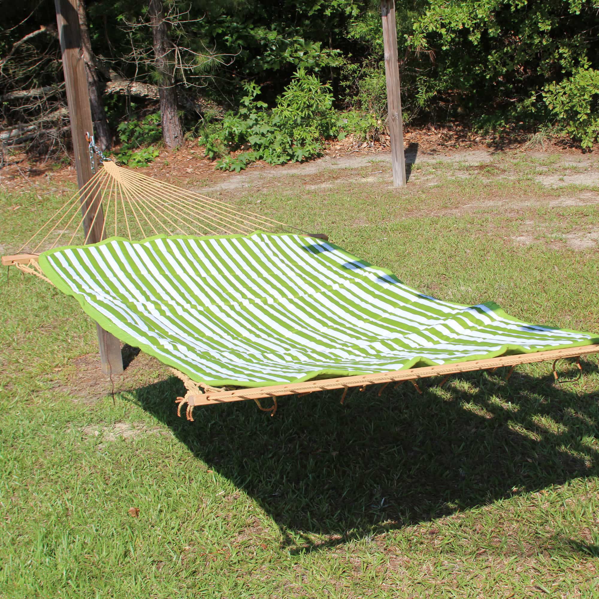 wooden stick Hammock Double Size Quilted Fabric Heavy Duty Sleep Bed W/Pillow 