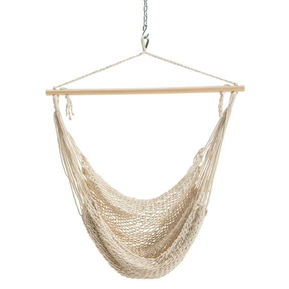 Castaway Living Deluxe Hammock Chair with Oatmeal Polyester Rope, Hardwood Spreader Bar