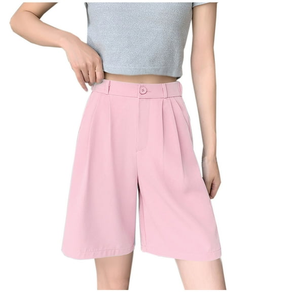 cfhntfmh Dress Shorts for Women Casual High Waisted Wide Leg Comfy Shorts Knee Length Summer Workwear Clothes with Pockets