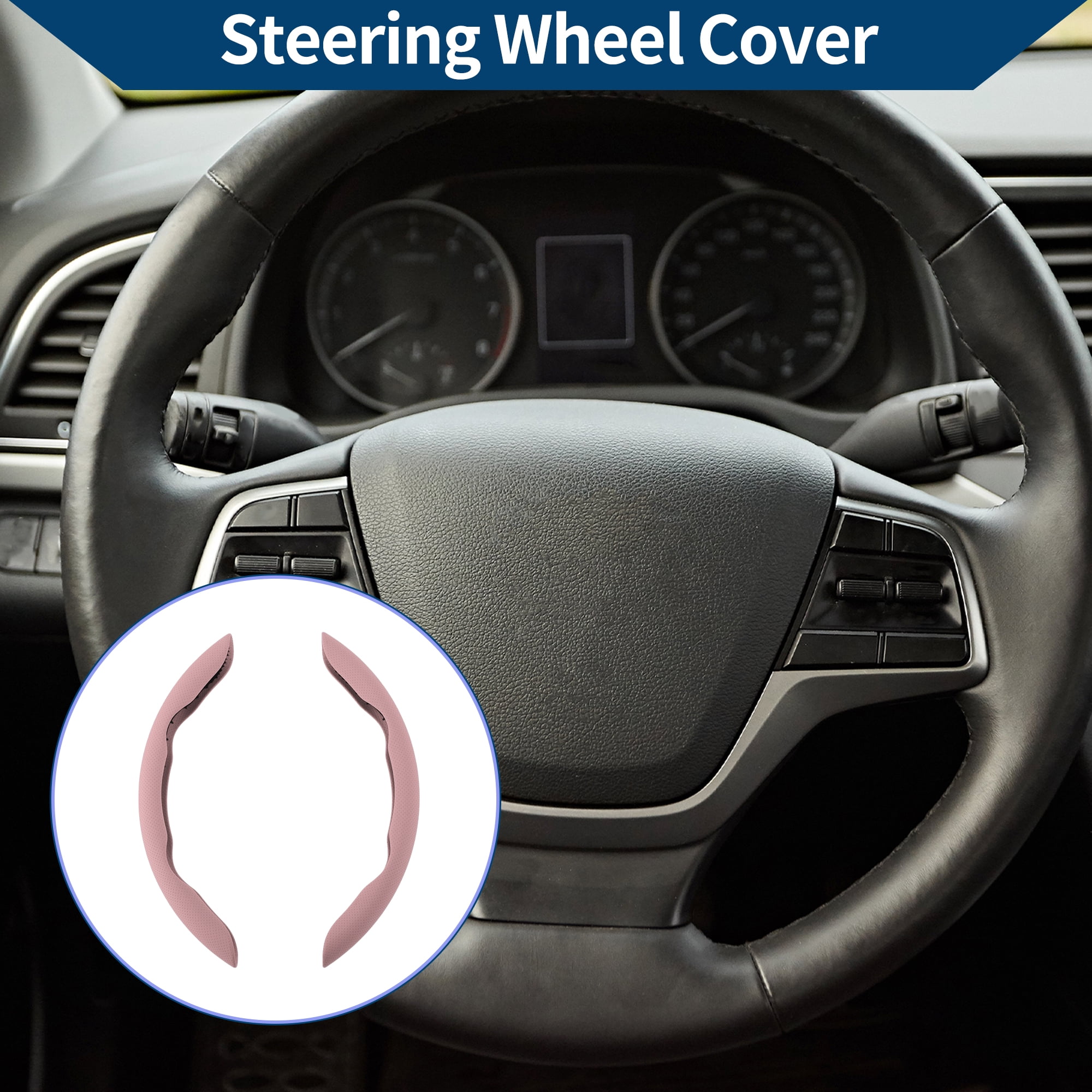 Unique Bargains  PU Steering Wheel Cover Rubber Car Steering Wheel Protector Pink 2 Pcs