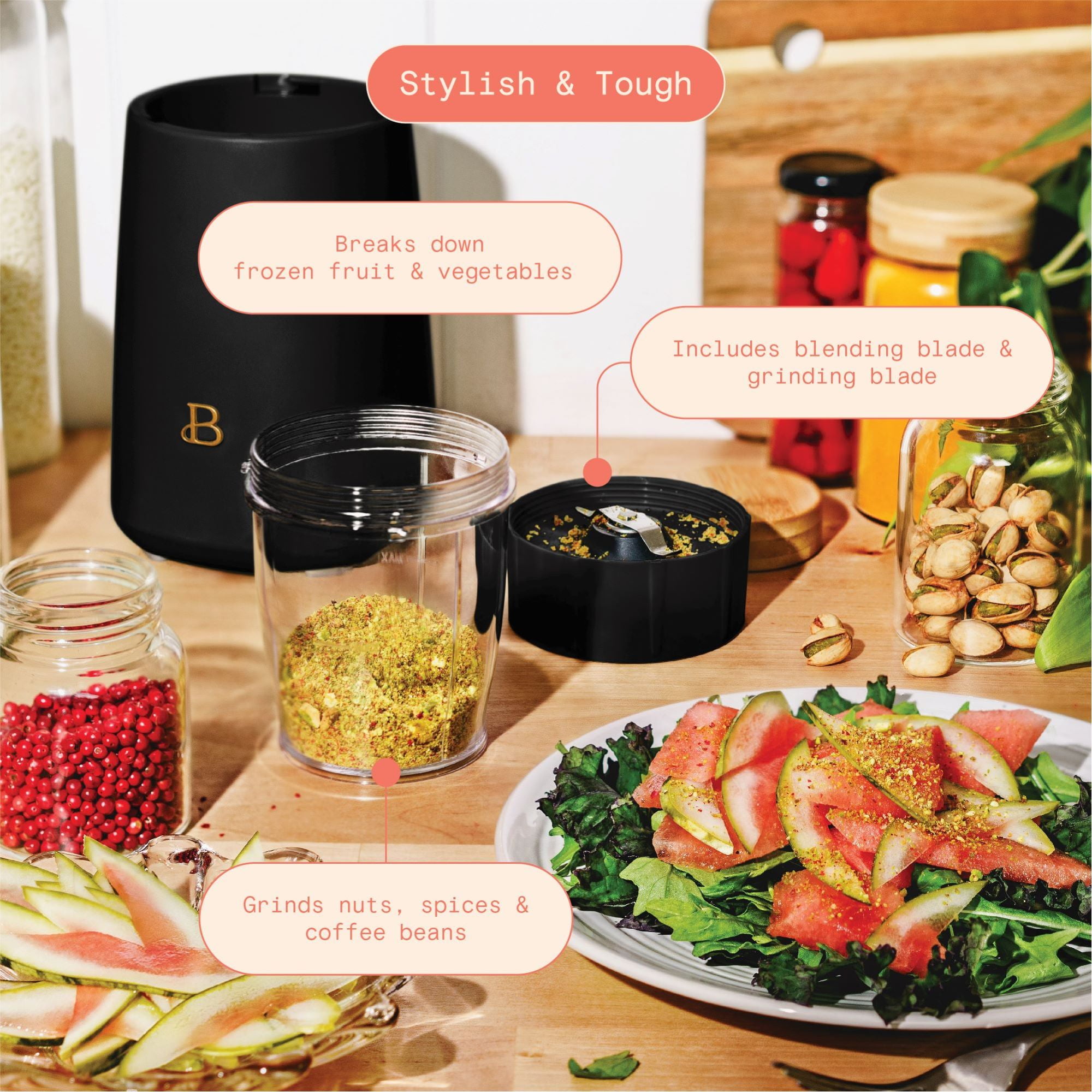 Beautiful Personal Blender Set with 12 Pieces, 240 W, Black Sesame by Drew Barrymore