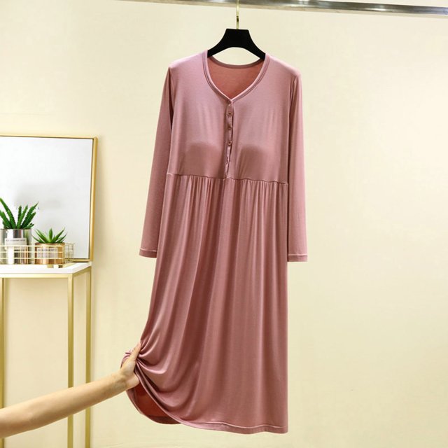 Nexjvus Chemises de Nuit Femmes Manches Longues Pyjamas Robe de Nuit Unie Taille m
