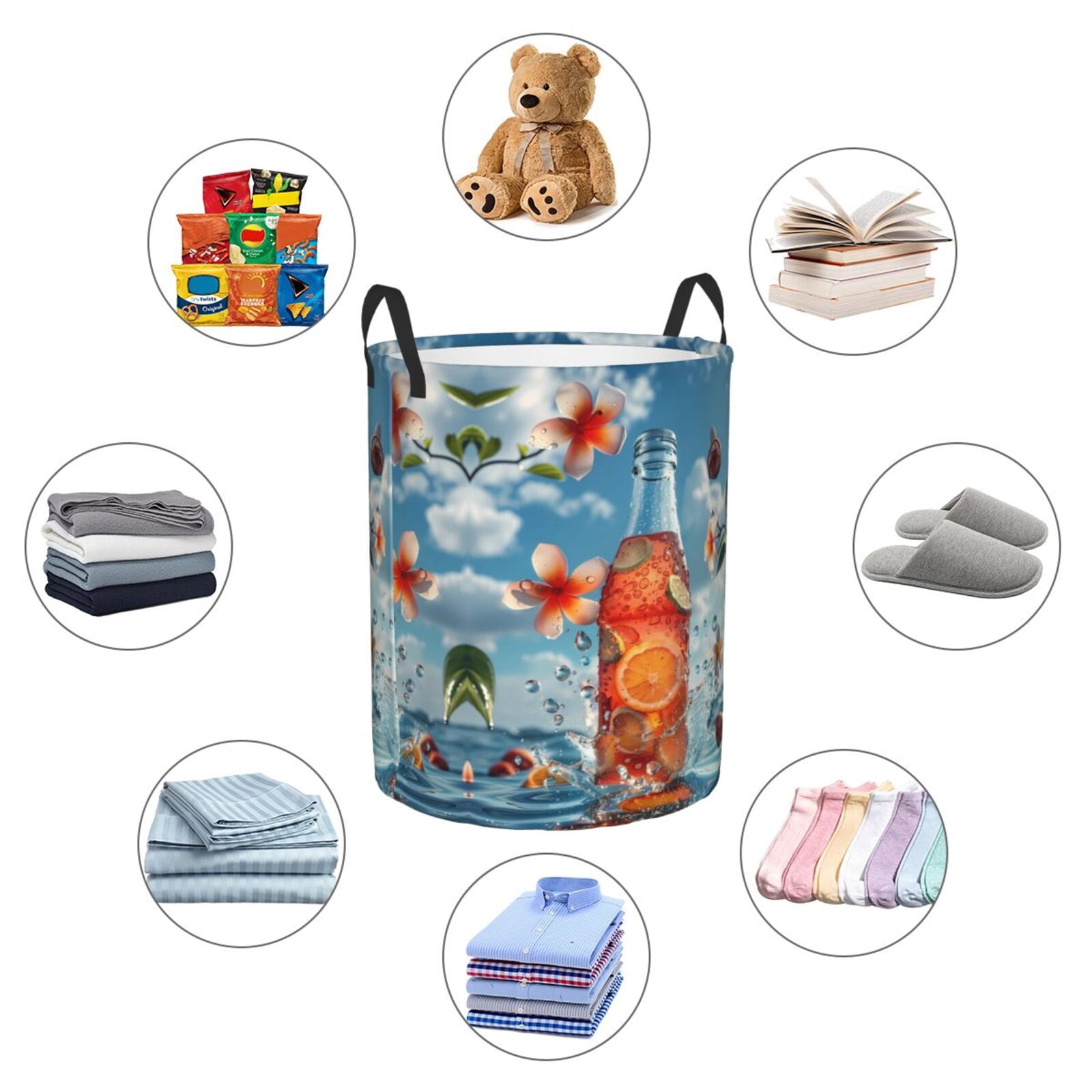 Large Laundry Basket with Handles - Refreshing Citrus Splash Kids Baby Dirty Clothes Laundry Hamper for Bedroom Aesthetic