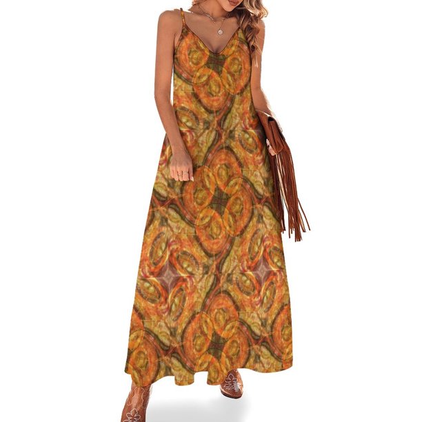 Nuevo vestido sin mangas de inspiración abstracta de color naranja profundo sueño vestido de cóctel elegante