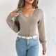 thumbnail image 2 of Sudadera con capucha de buceo,Suéter de punto con cuello en V para mujer, jersey informal de manga larga, blusa de poliéster, corte holgado para uso diario, sopatenor, 2 of 9