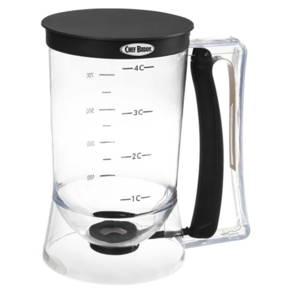 Chef Buddy 4-Cup Pancake Batter Dispenser with Squeeze Handle (Black)